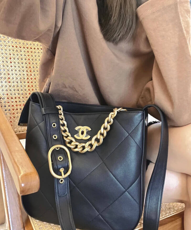 Chanel Hobo Handbag Calfskin Black AS2844