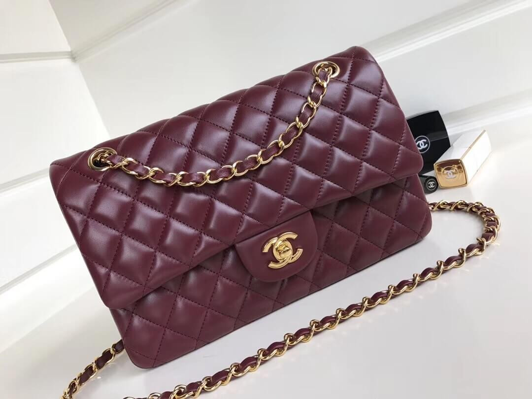 Chanel 1112 Burgundy Medium Size 2.55 Lambskin Leather Flap Bag