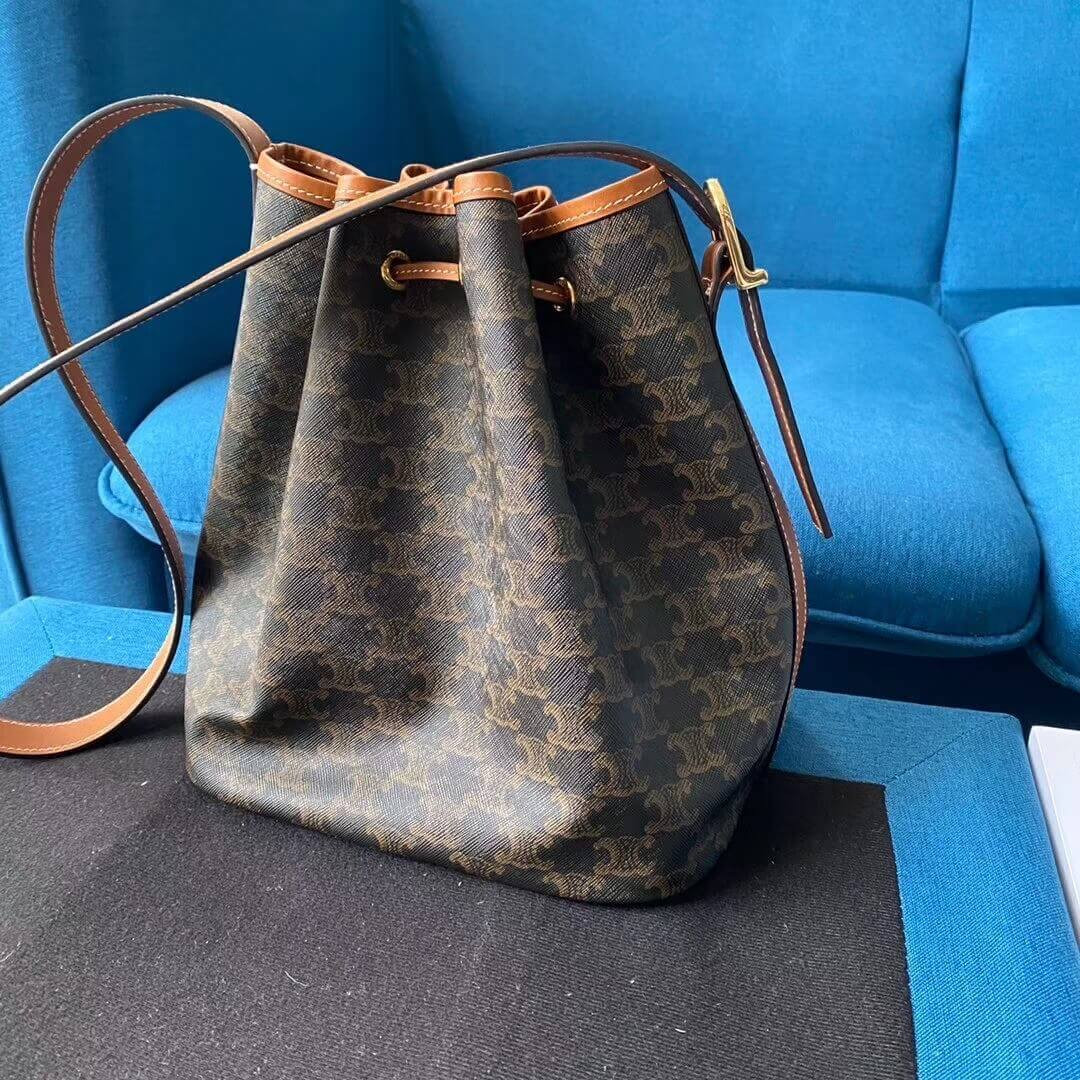 Celine Medium Drawstring Bag In Triomphe Canvas 191392