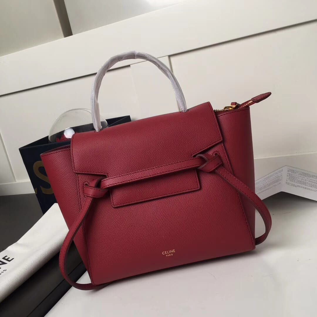 Celine Micro Belt Bag In Grained Calfskin 189153 Ruby