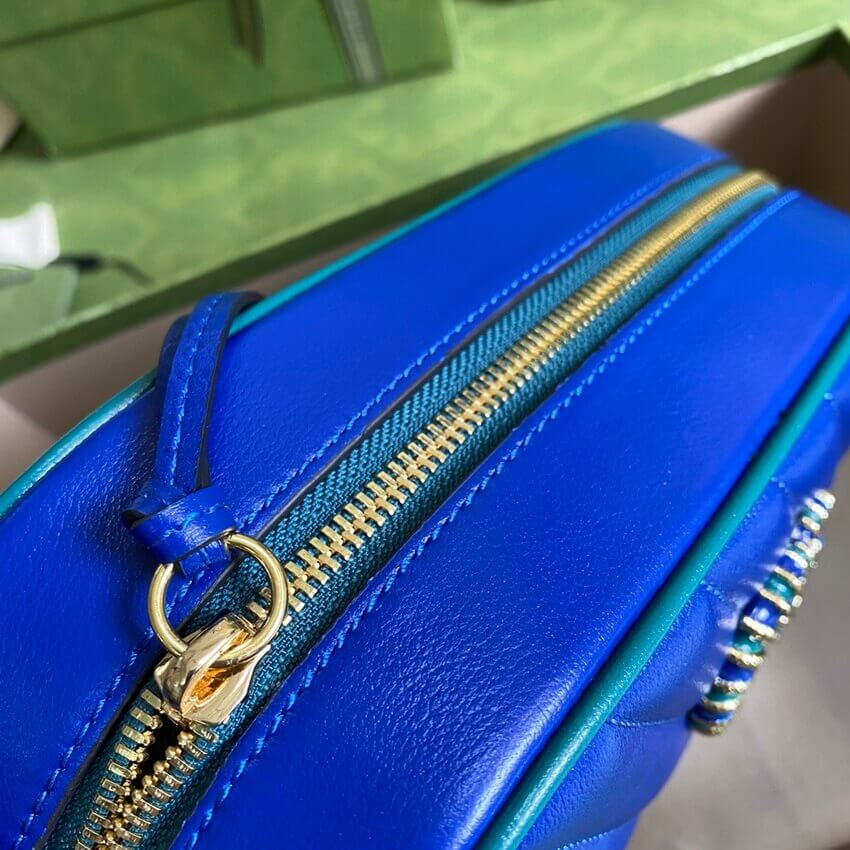 Gucci GG Marmont Small Shoulder Bag 447632 Blue and Emerald Leather