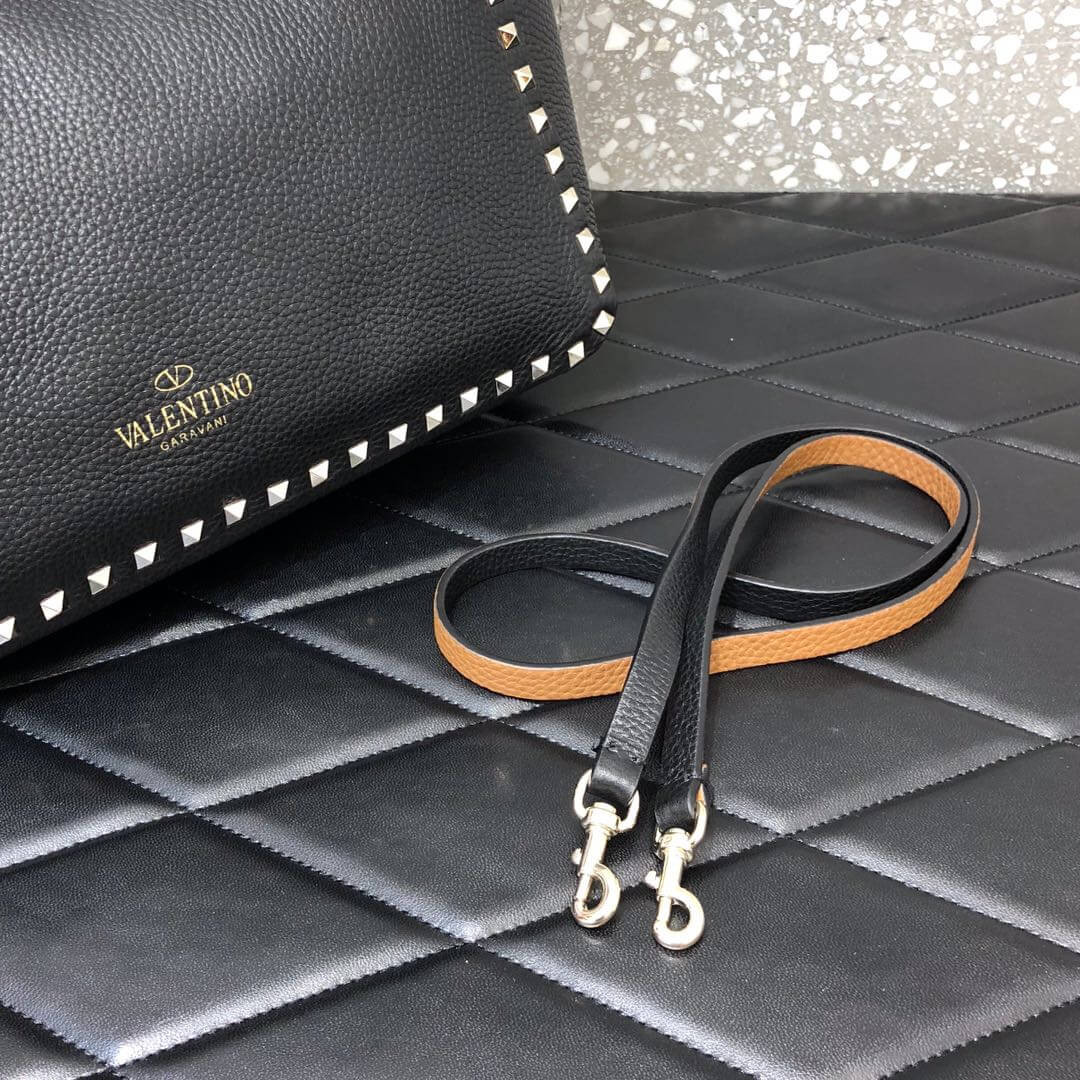 Valentino Garavani Medium Double Rockstud Reversible Tote Bag 0067J Black/Brown