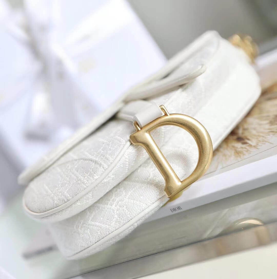 Christian Dior Mini Saddle Bag in White Oblique Jacquard M0447