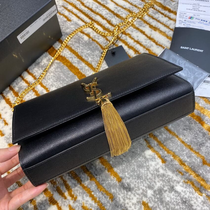 YSL Saint Laurent Kate Medium With Tassel In Grain De Poudre Leather 354119 Black