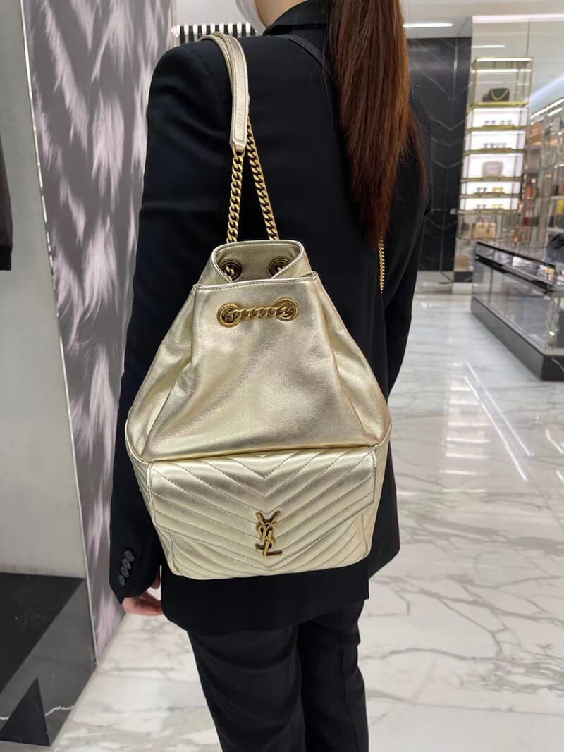 YSL Saint Laurent Joe Backpack 672609 In Champagne Gold Lambskin