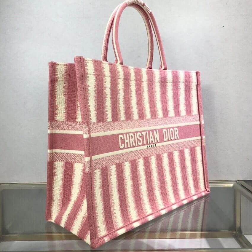 Dior Book Tote Pink D-Stripes Embroidery M1286