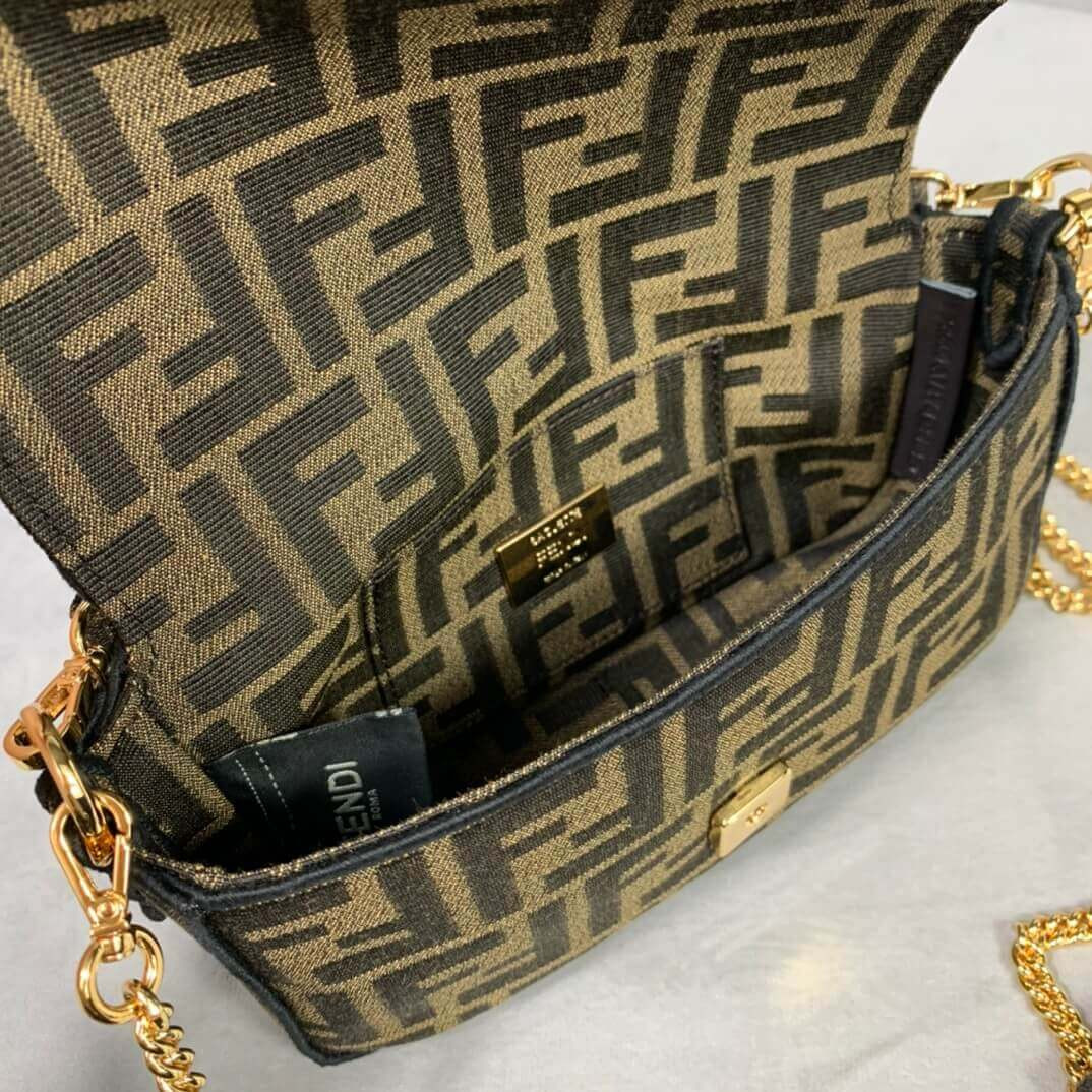 Fendi Mini Baguette Bag in Brown Fabric 8BS017
