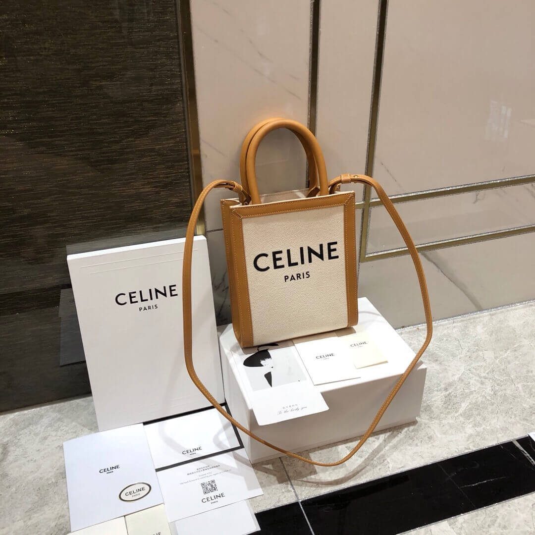 Celine Mini Vertical Cabas  In Canvas and Calfskin 193302