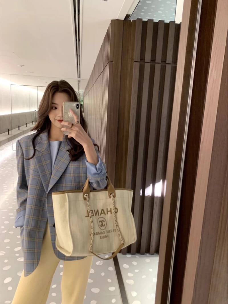 Chanel Canvas Large Deauville Pearl Tote Bag A66941