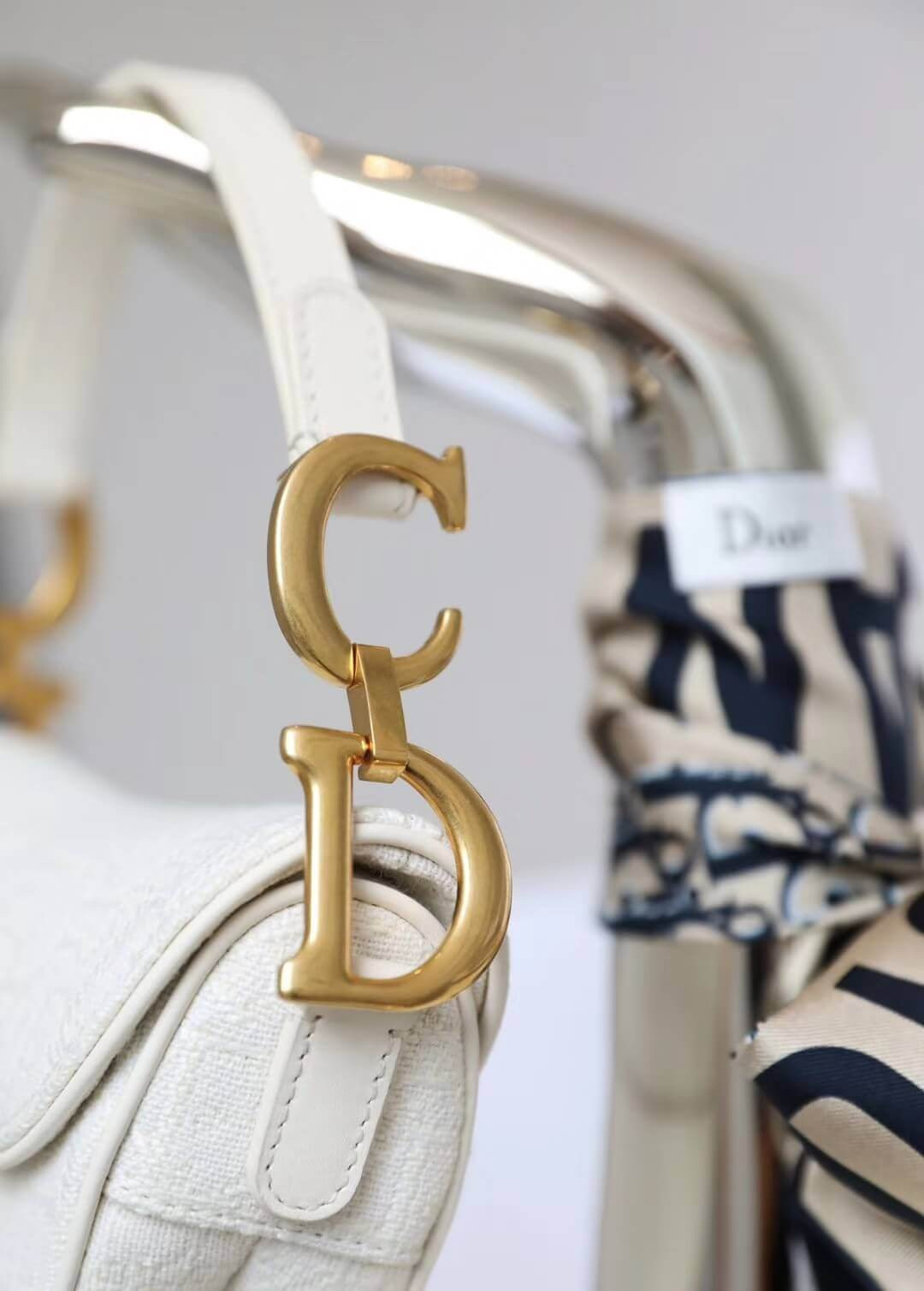 Christian Dior Mini Saddle Bag in White Oblique Jacquard M0447