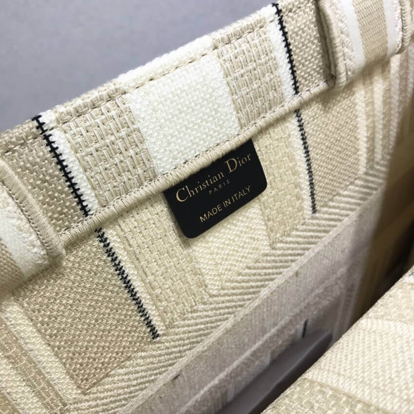 Dior Small Book Tote Beige Stripes Embroidery M1296