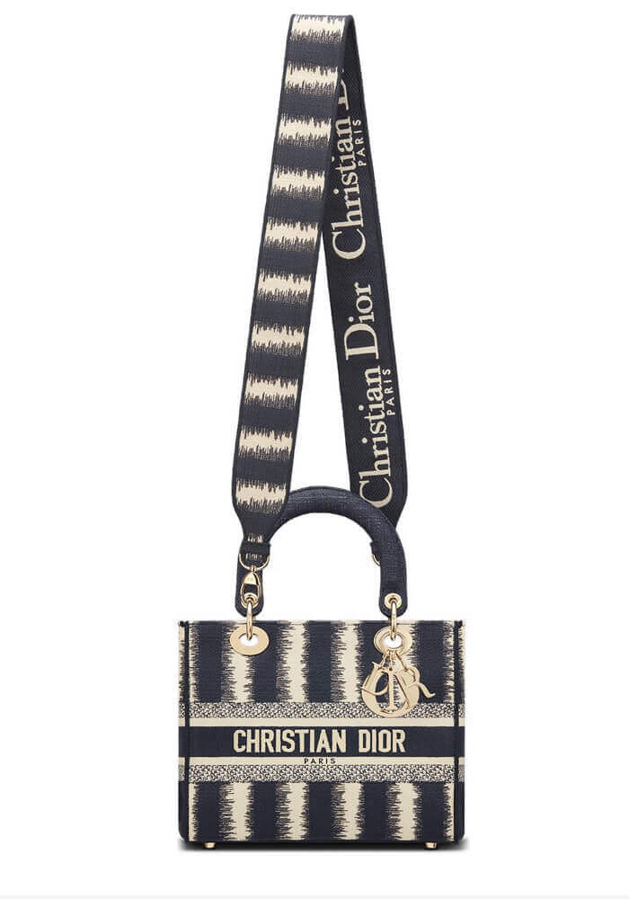 Dior Medium Blue D-Stripes Embroidery Lady D-Lite Bag M0565