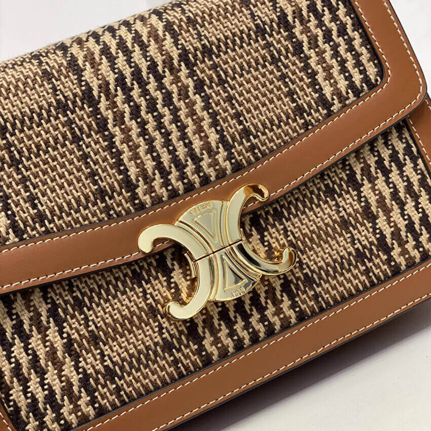 Celie Medium Triomphe Bag in Triomphe Textile and Calfskin 191242 Brown/Tan