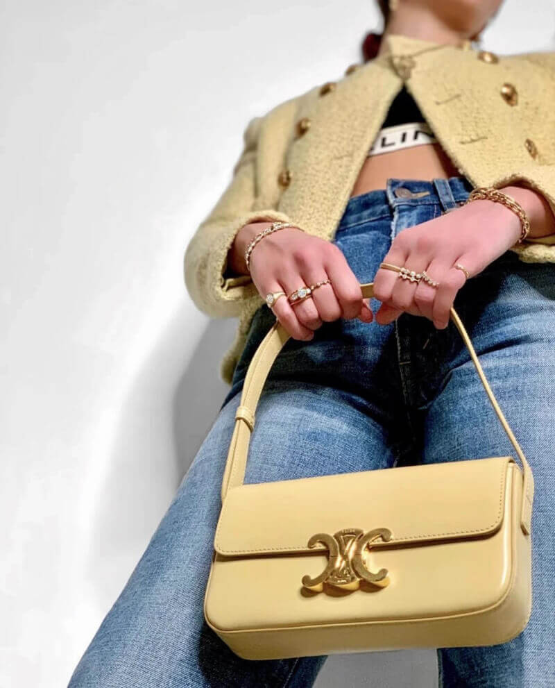 Celine Triomphe Shoulder Bag In Shiny Calfskin 194143 Papyrus