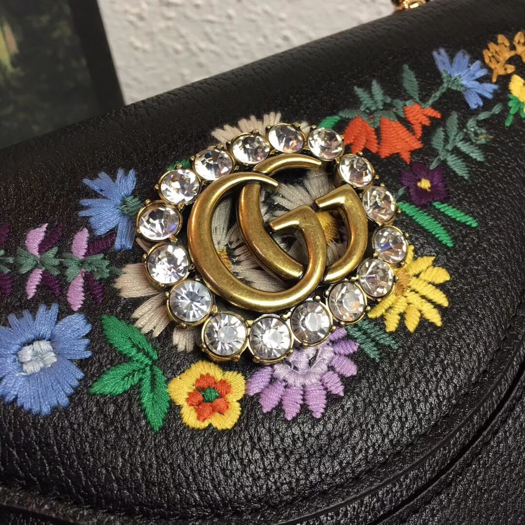 Gucci Floral Embroidered Small Leather Shoulder Bag 499617