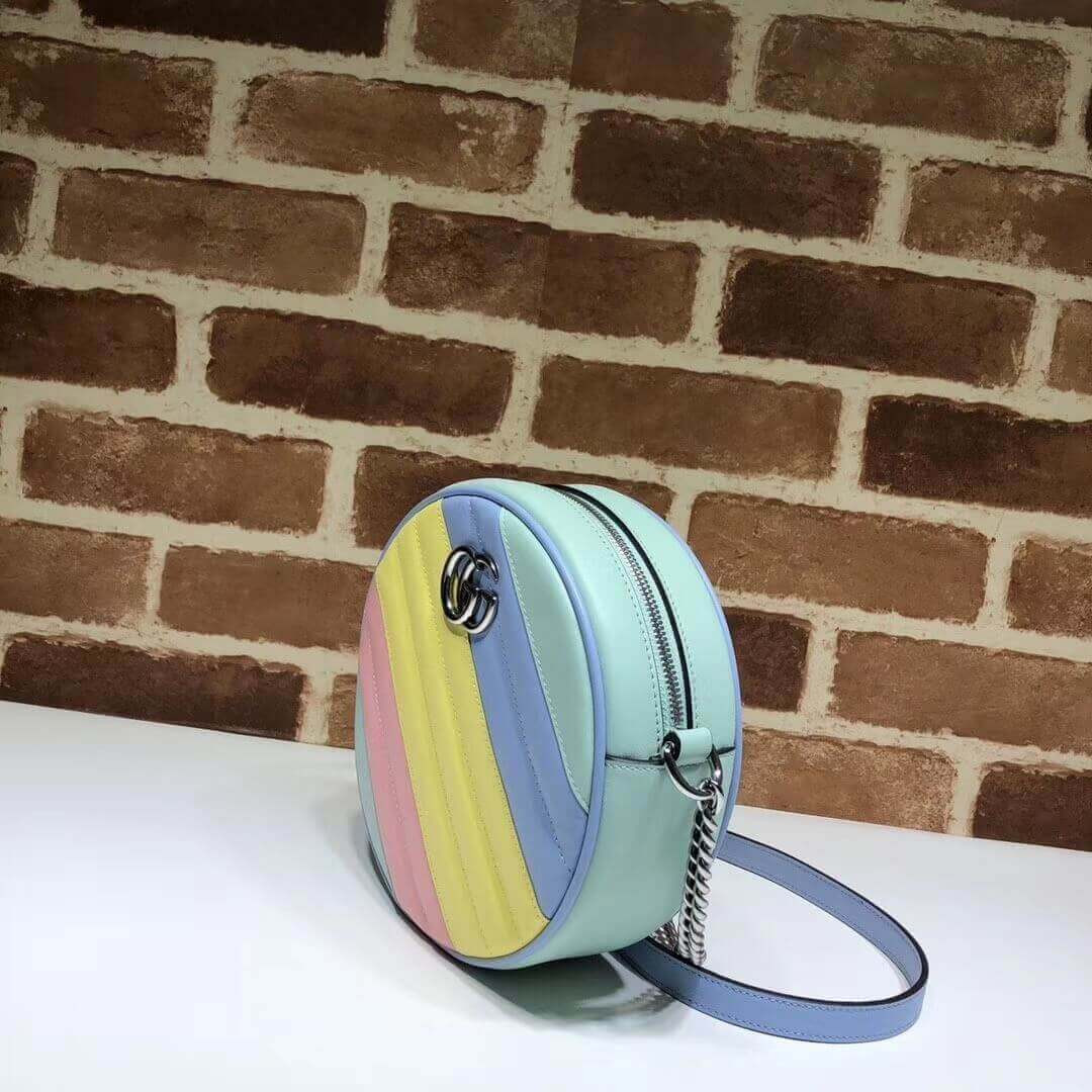 Gucci GG Marmont Mini Round Shoulder Bag In Pastel And Rainbow 550154