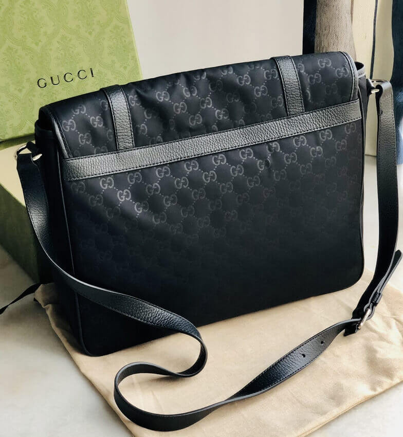 Gucci GG Guccissima Black Medium Nylon Messenger Bag 510334