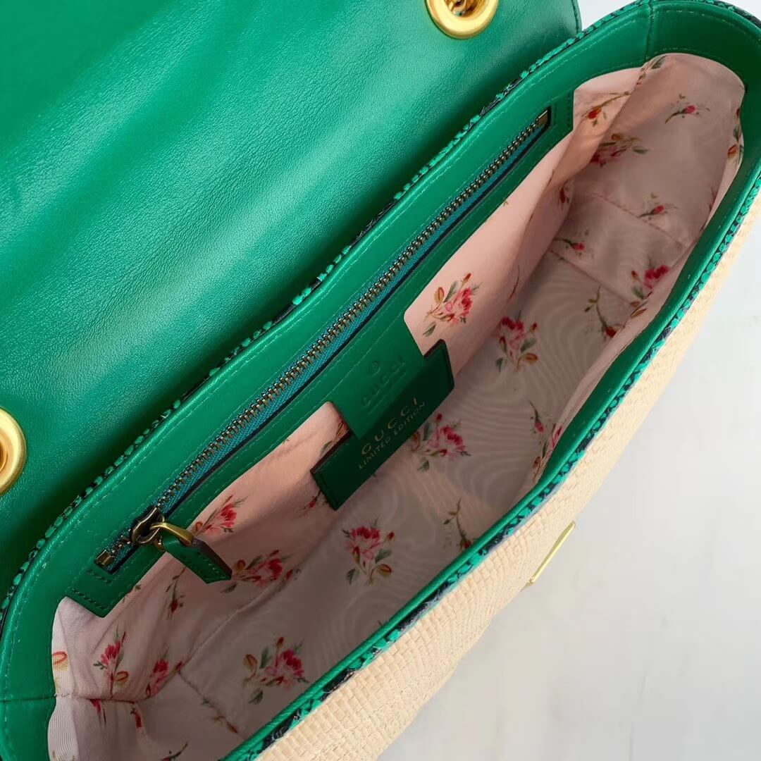 Gucci Online Exclusive GG Marmont Raffia Small Shoulder Bag 443497