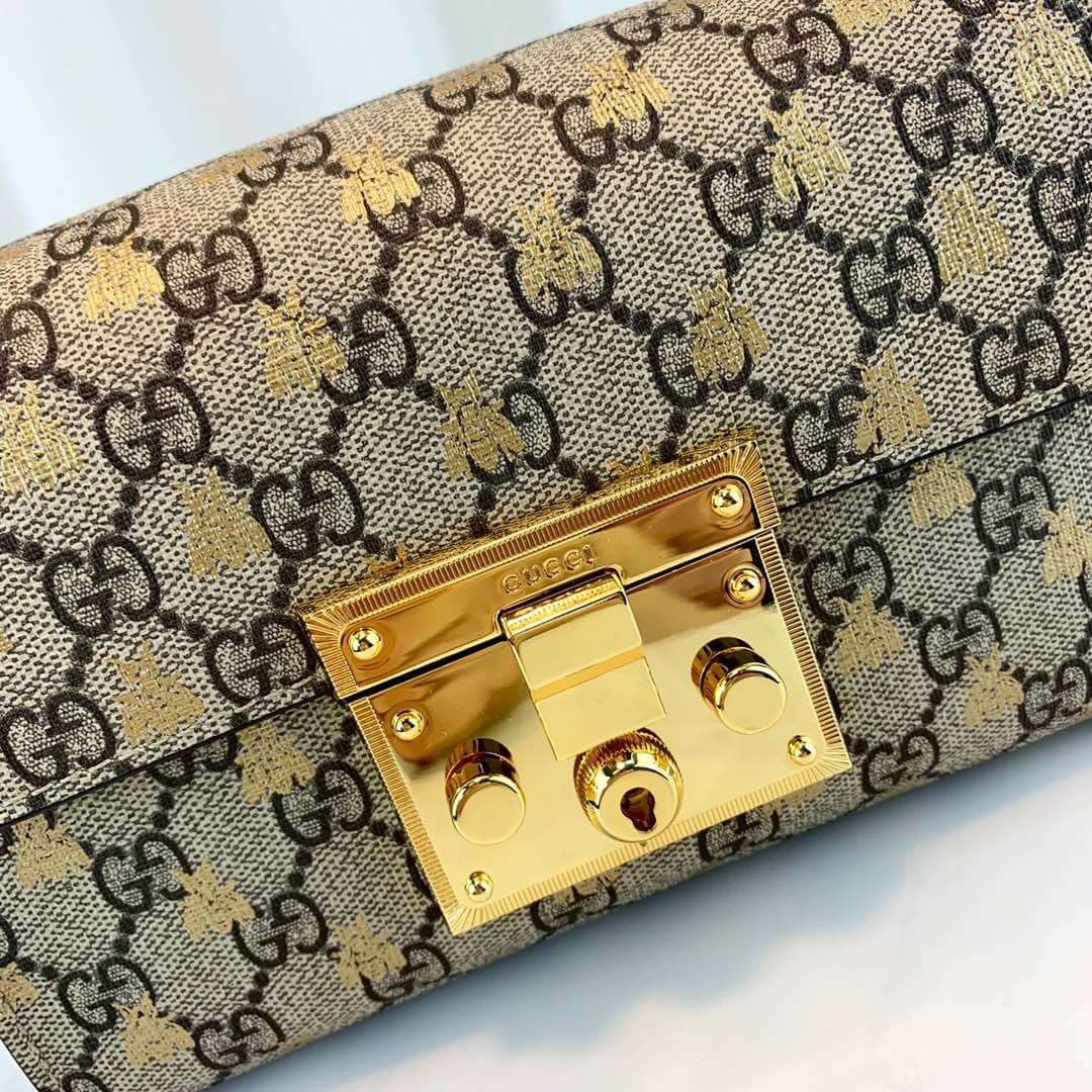 Gucci Padlock Small GG Bees Shoulder Bag 409487