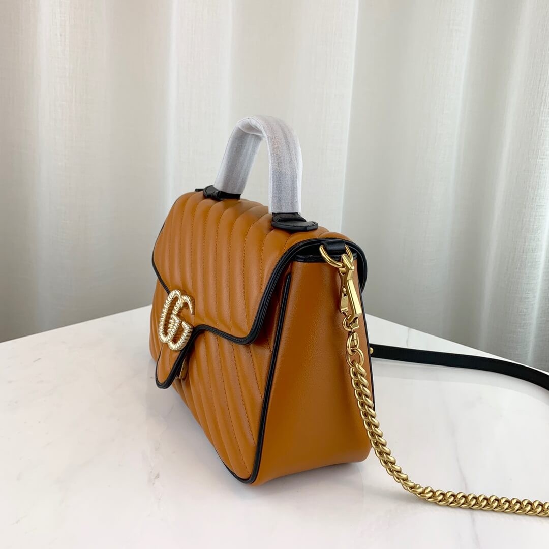 Gucci GG Marmont Small Top Handle Bag 498110 Cognac