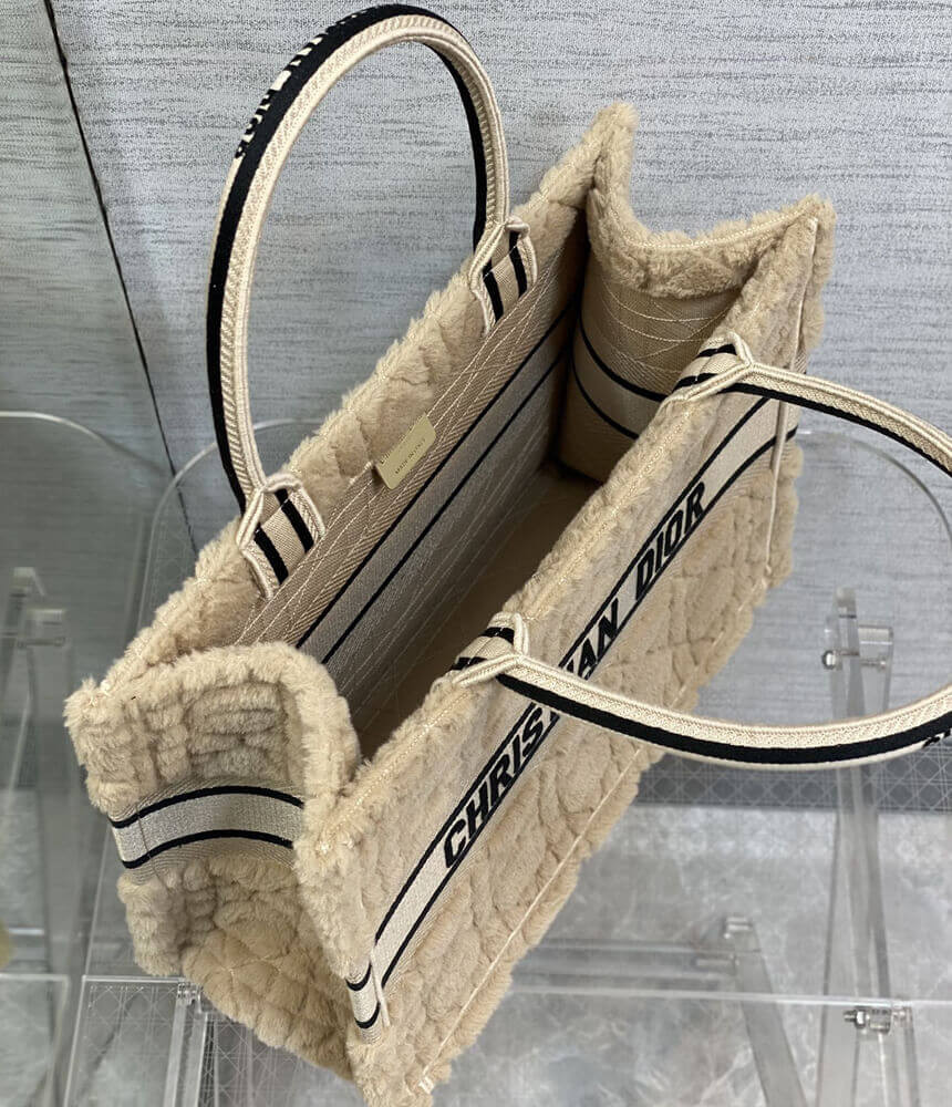 Christian Dior Medium Book Tote Beige Cannage Shearling M1296