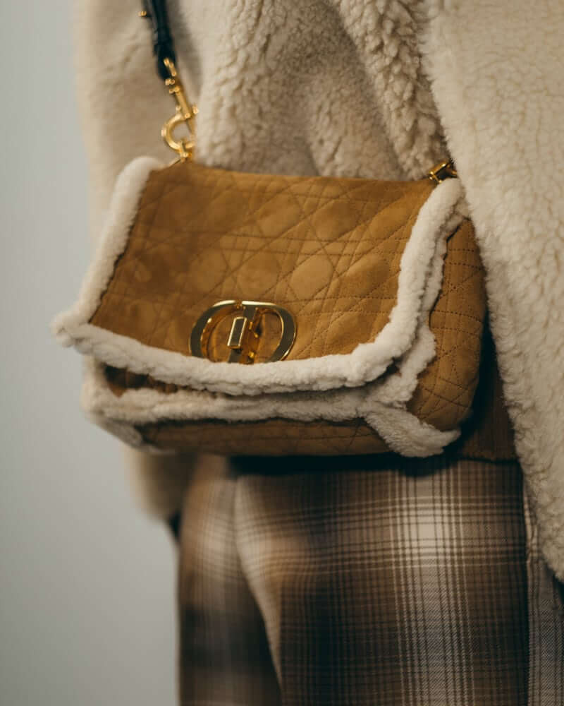 Christian Dior 30 Montaigne Bag in Camel-Colored Shearling M9203