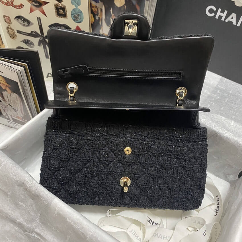 Chanel  Classic Flap Bag in Black Tweed 1112