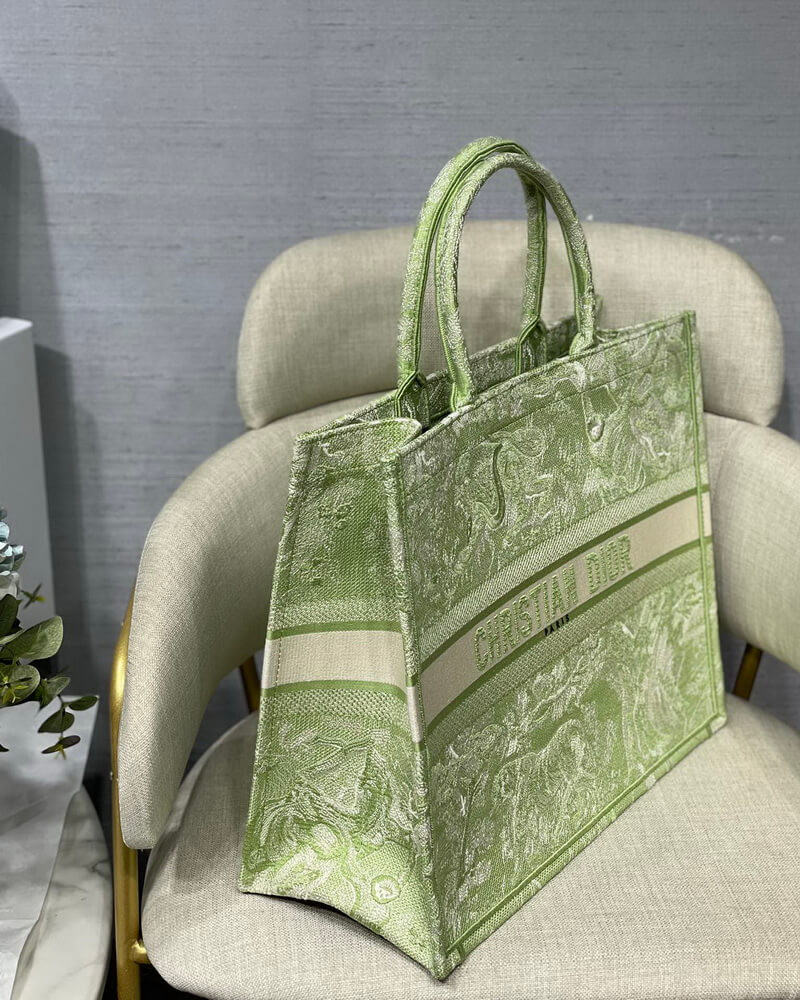 Dior Book Tote Lime Toile de Jouy Reverse Embroidery M1286