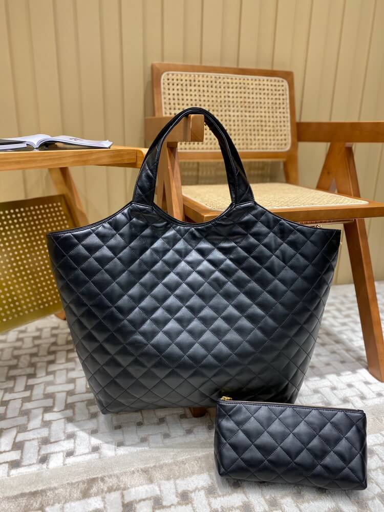 YSL Saint Laurent Icare Maxi Shopping Bag In Black Quilted Lambskin 698651