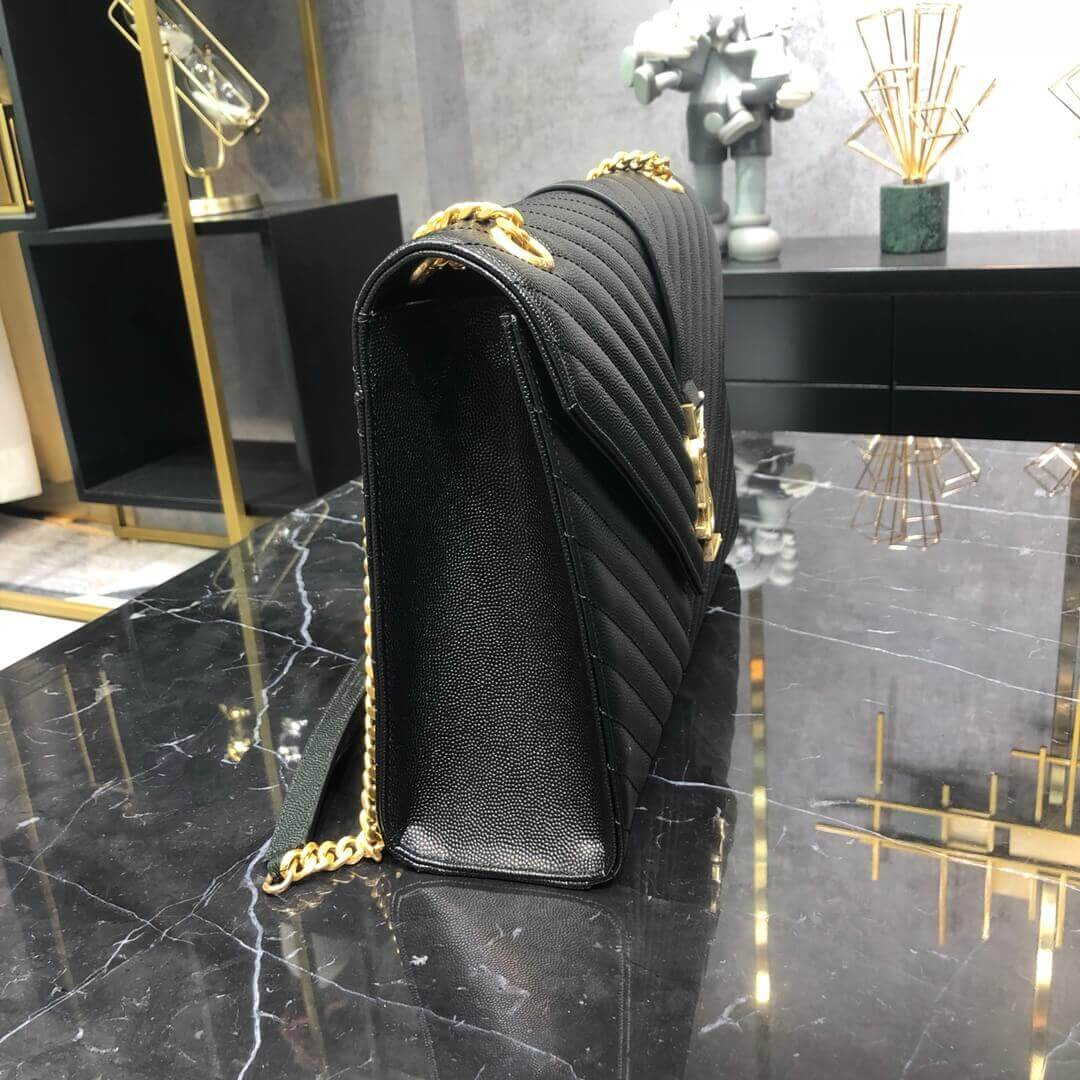 Saint Laurent Grain Leather Large Envelope Chain Bag 396910 Black