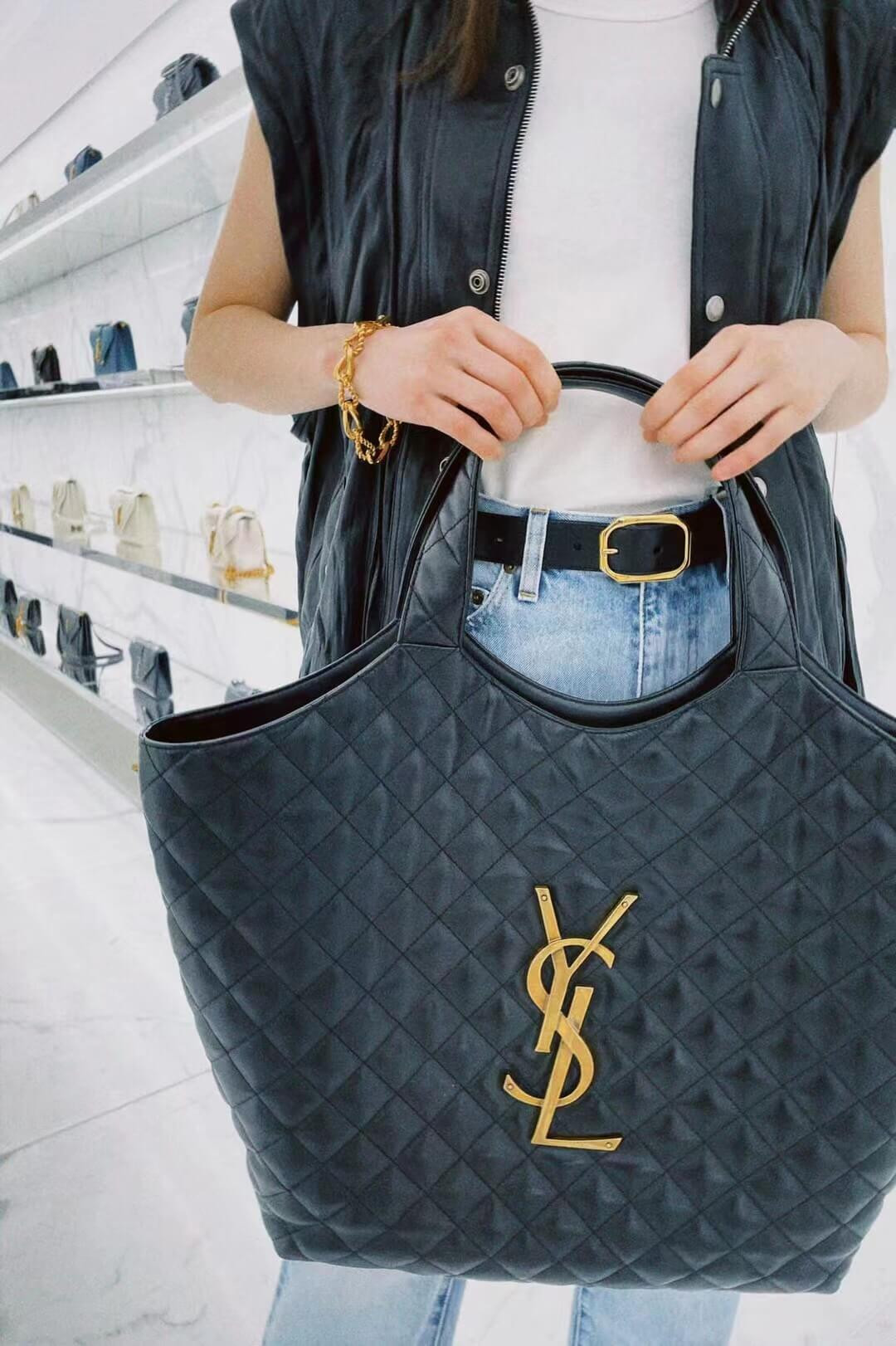 YSL Saint Laurent Icare Maxi Shopping Bag In Black Quilted Lambskin 698651