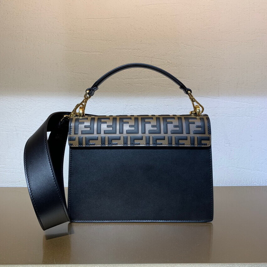 Fendi Black Leather Bag Kan I With Embossed FF Flap 8BT315