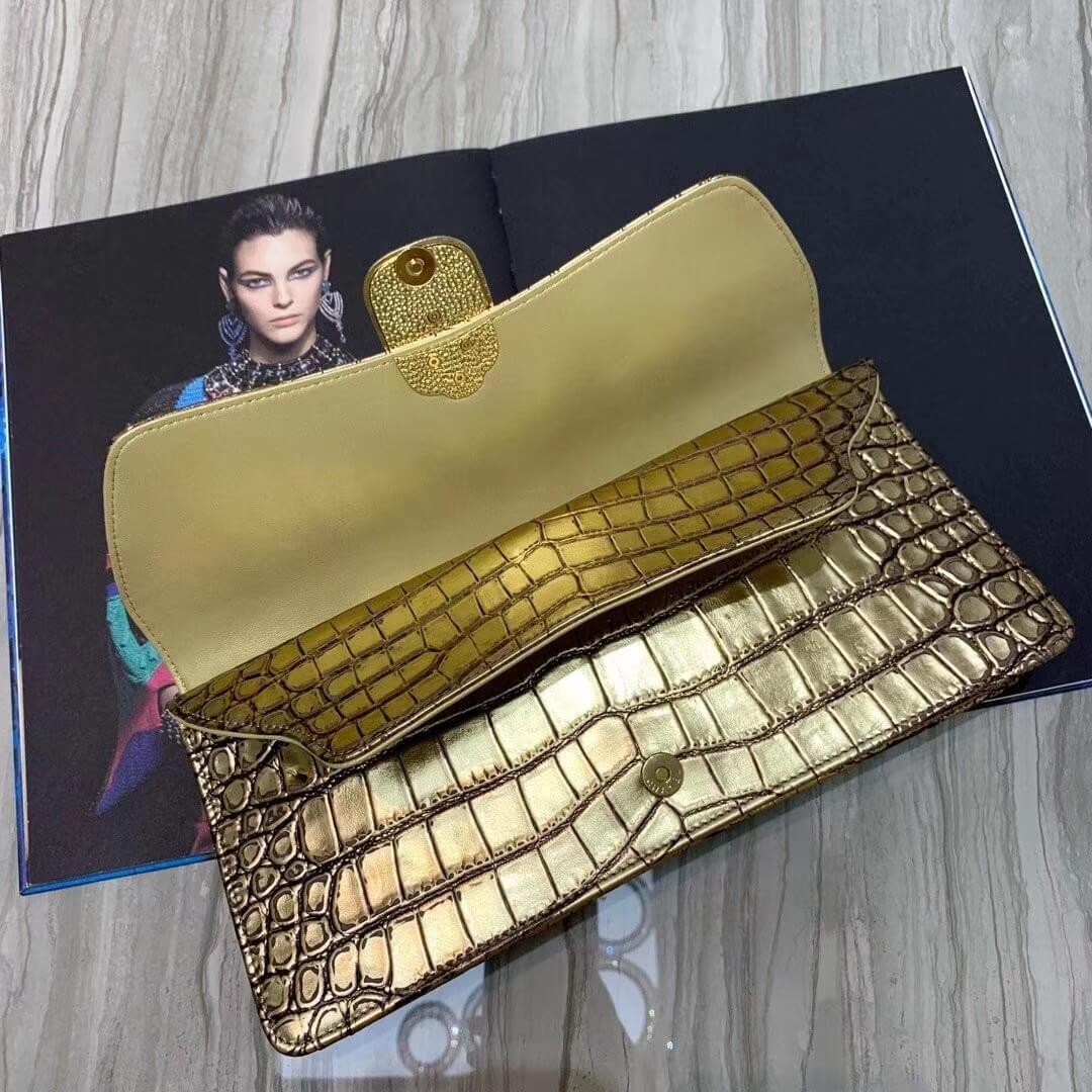 Chanel Metallic Crocodile Embossed Clutch AS0857