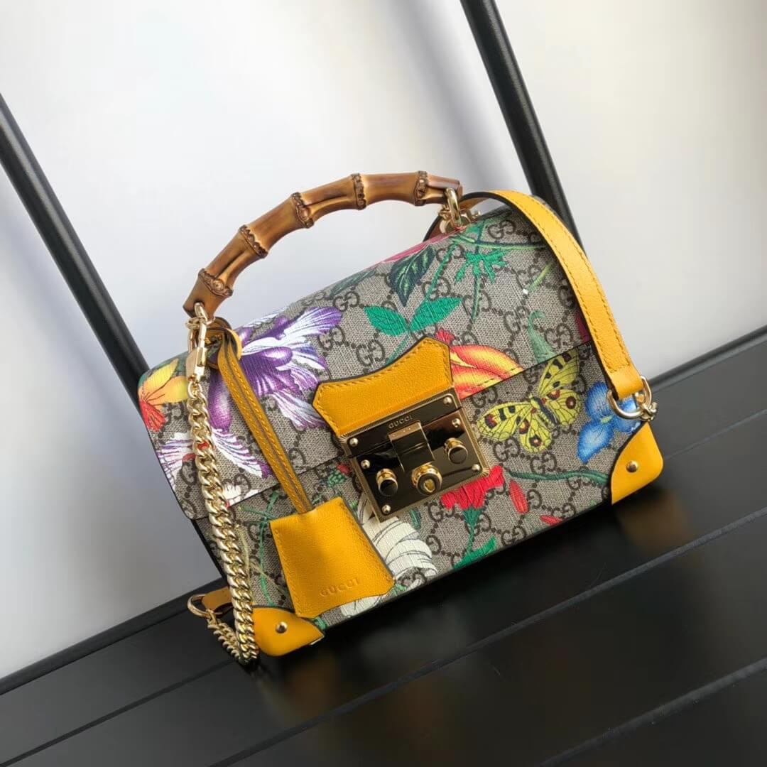 Gucci Padlock GG Flora Small Bamboo Shoulder Bag 603221