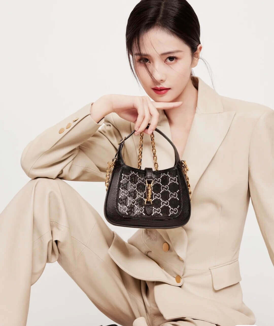 Gucci Jackie 1961 Mini Crystal GG Lizard Bag 677027 Black