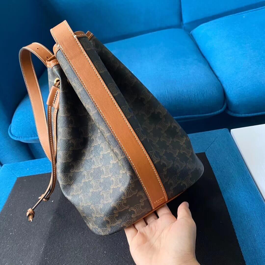 Celine Medium Drawstring Bag In Triomphe Canvas 191392