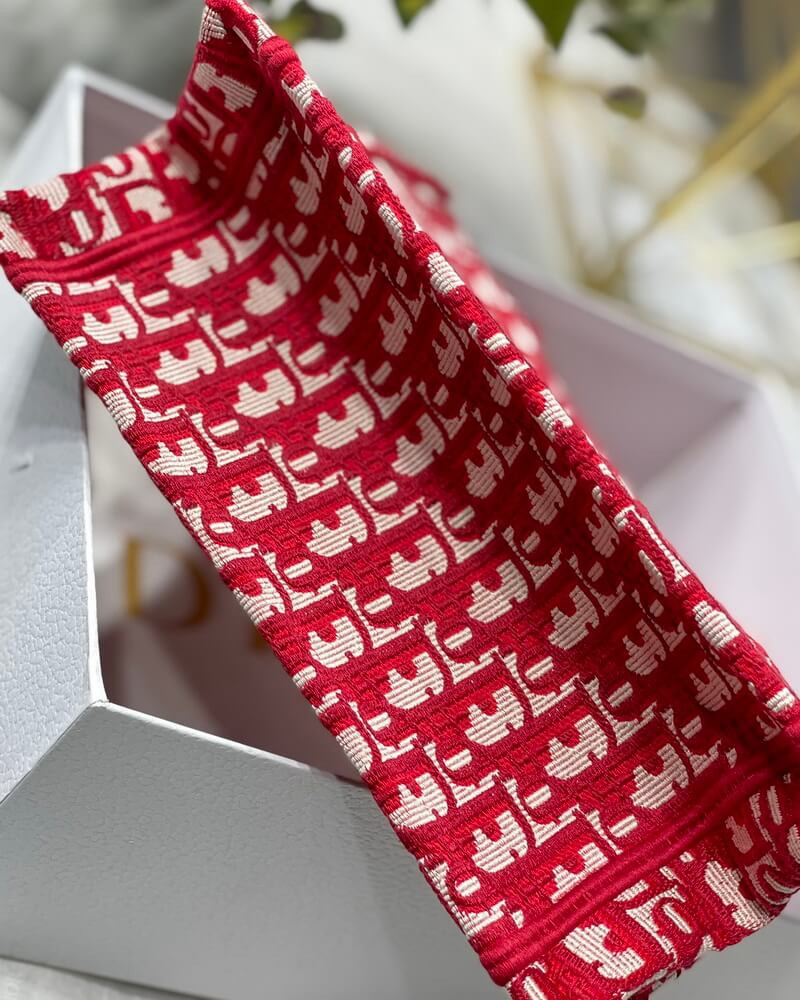 Christian Dior Small Book Tote Bag 26cm Oblique Embroidery Red