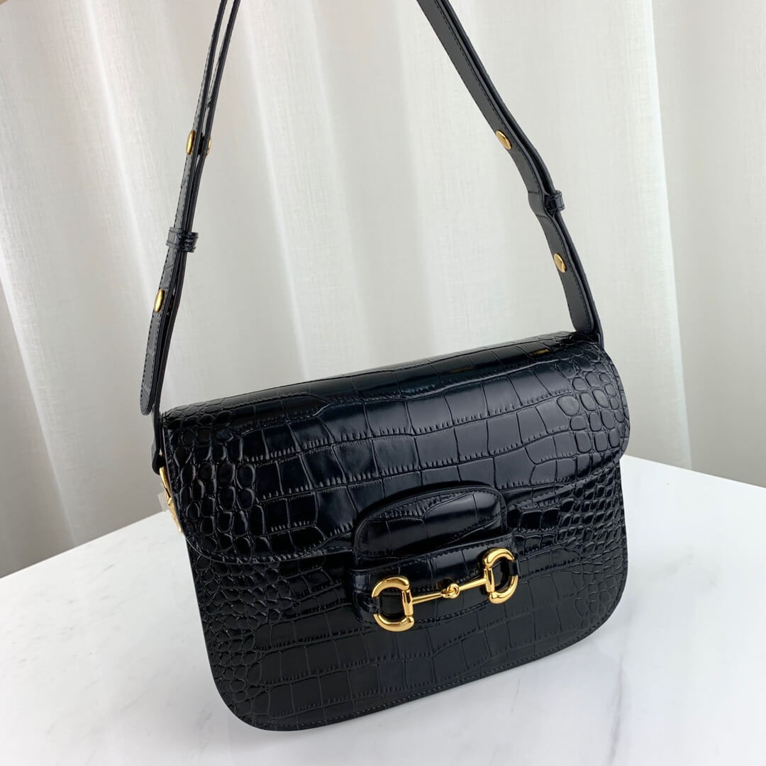 Gucci 1955 Horsebit Crocodile Shoulder Bag 602204