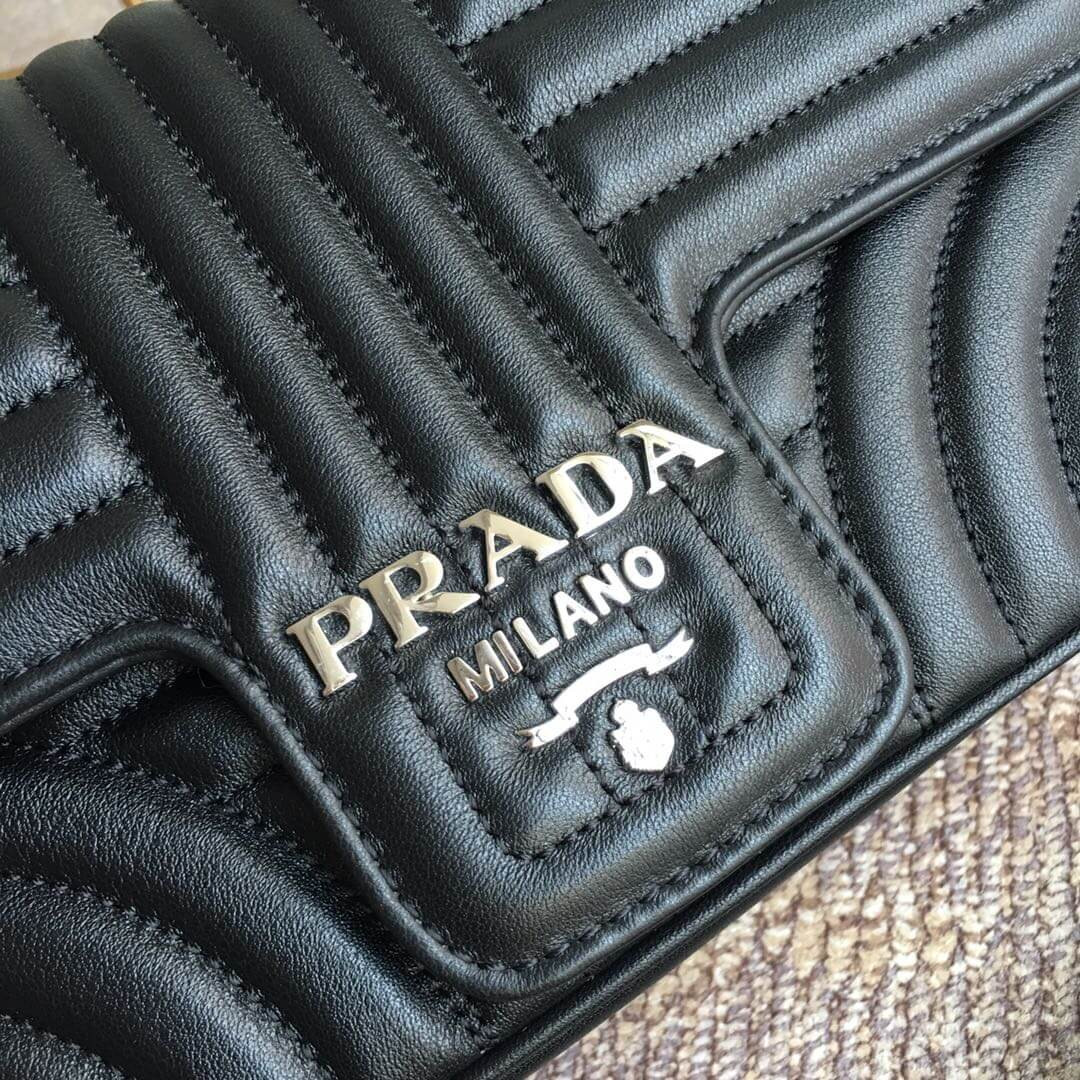 Prada Diagramme Medium Leather Bag 1BD108 Silver Hardware