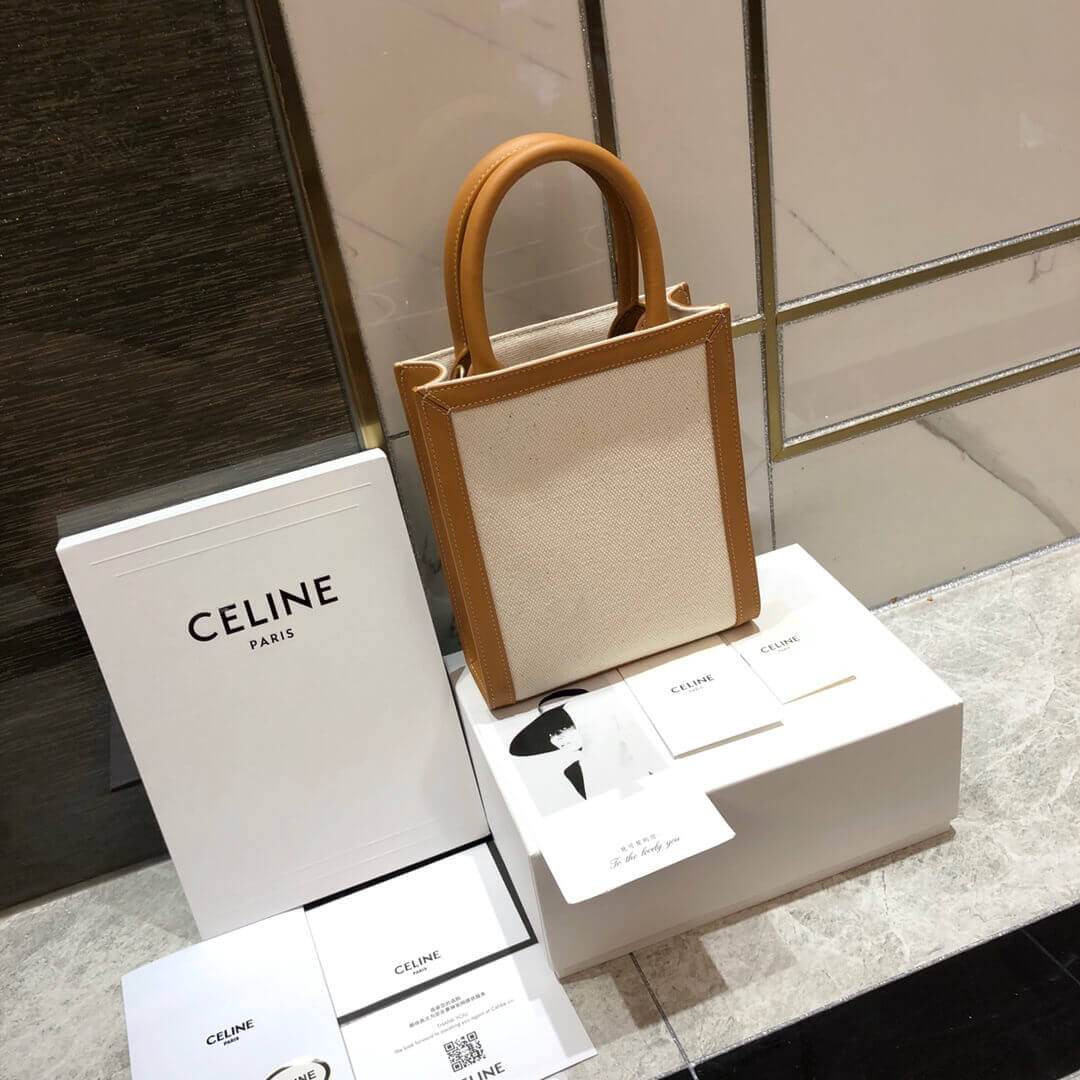 Celine Mini Vertical Cabas  In Canvas and Calfskin 193302