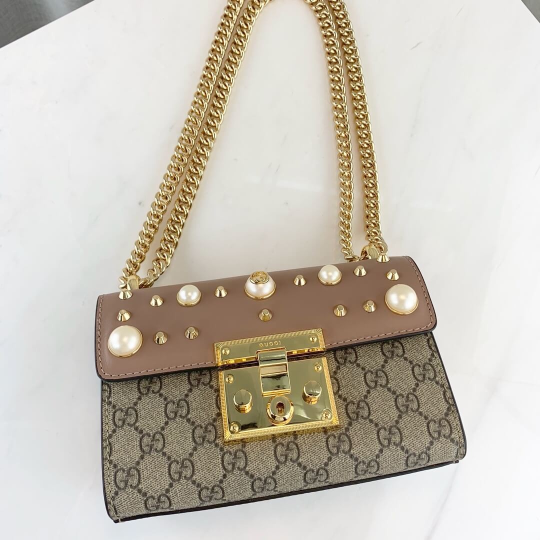 Gucci Padlock Studded GG Supreme Shoulder Bag 432182