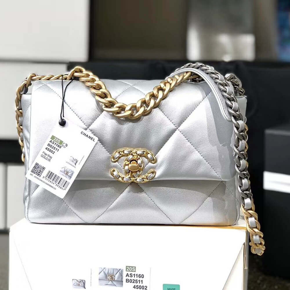Chanel 19 Flap Bag AS1160 Silver