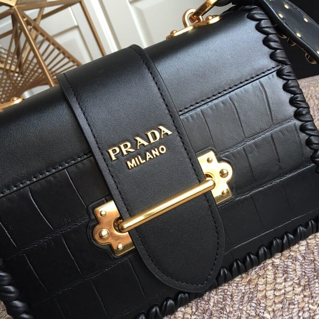 Prada Crocodile and Calf Leather Cahier Bag 1BD045
