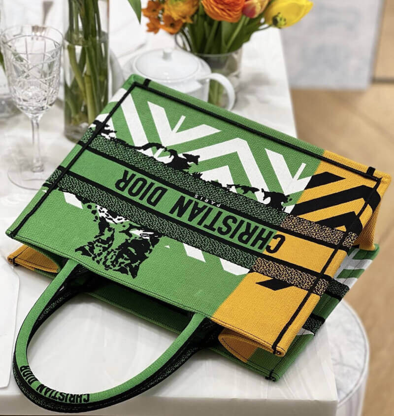 Christian Dior Medium Book Tote Bright Green and Orange D-Jungle Pop Embroidery M1296