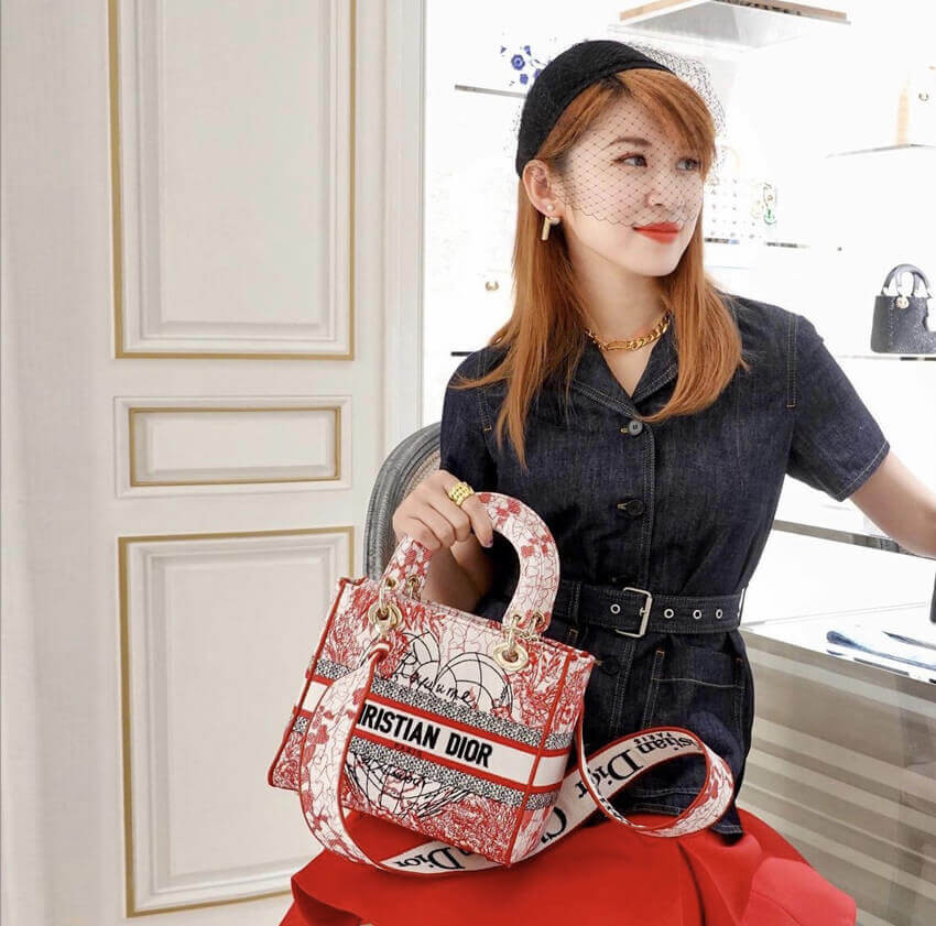 Christian Dior Medium Lady D-Lite Bag Red and White D-Royaume d'Amour Embroidery M0565