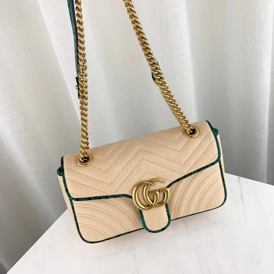 Gucci Online Exclusive GG Marmont Raffia Small Shoulder Bag 443497