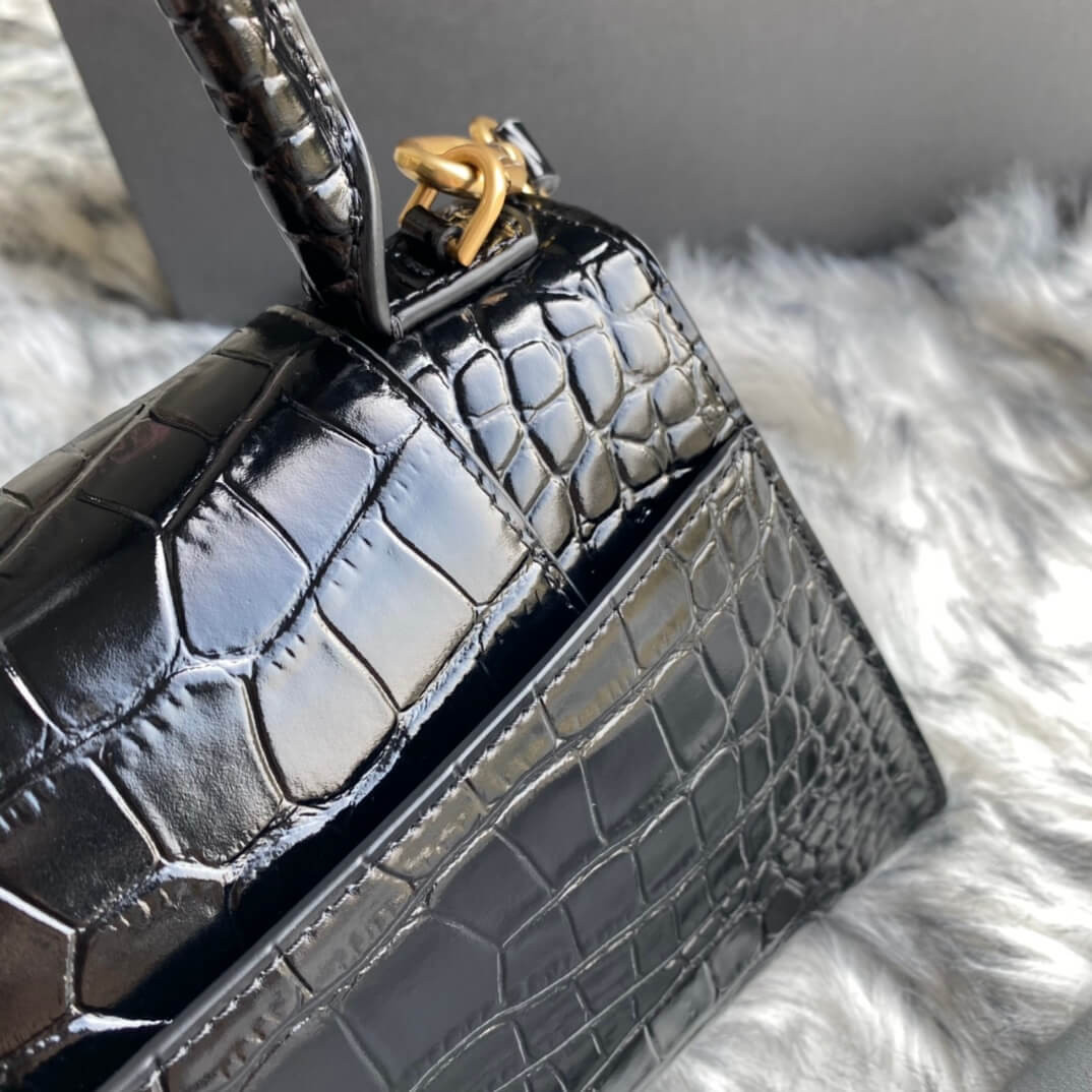Balenciaga Hourglass S Croc-Effect Leather Tote