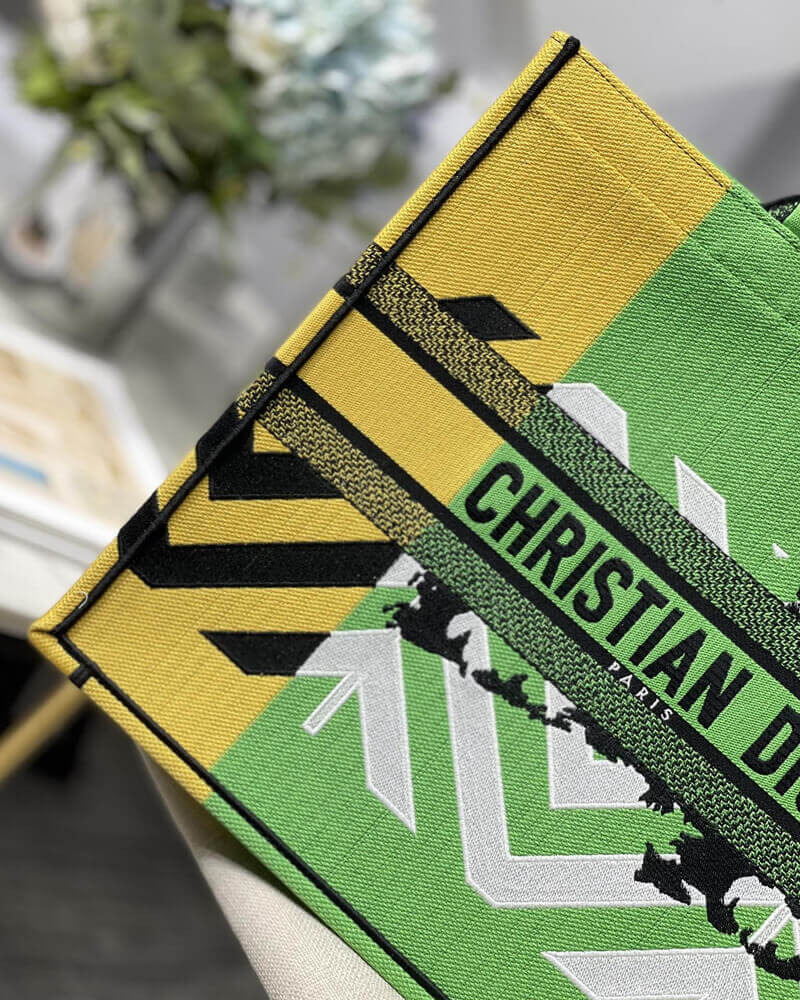 Christian Dior Large Book Tote Bright Green and Orange D-Jungle Pop Embroidery M1286