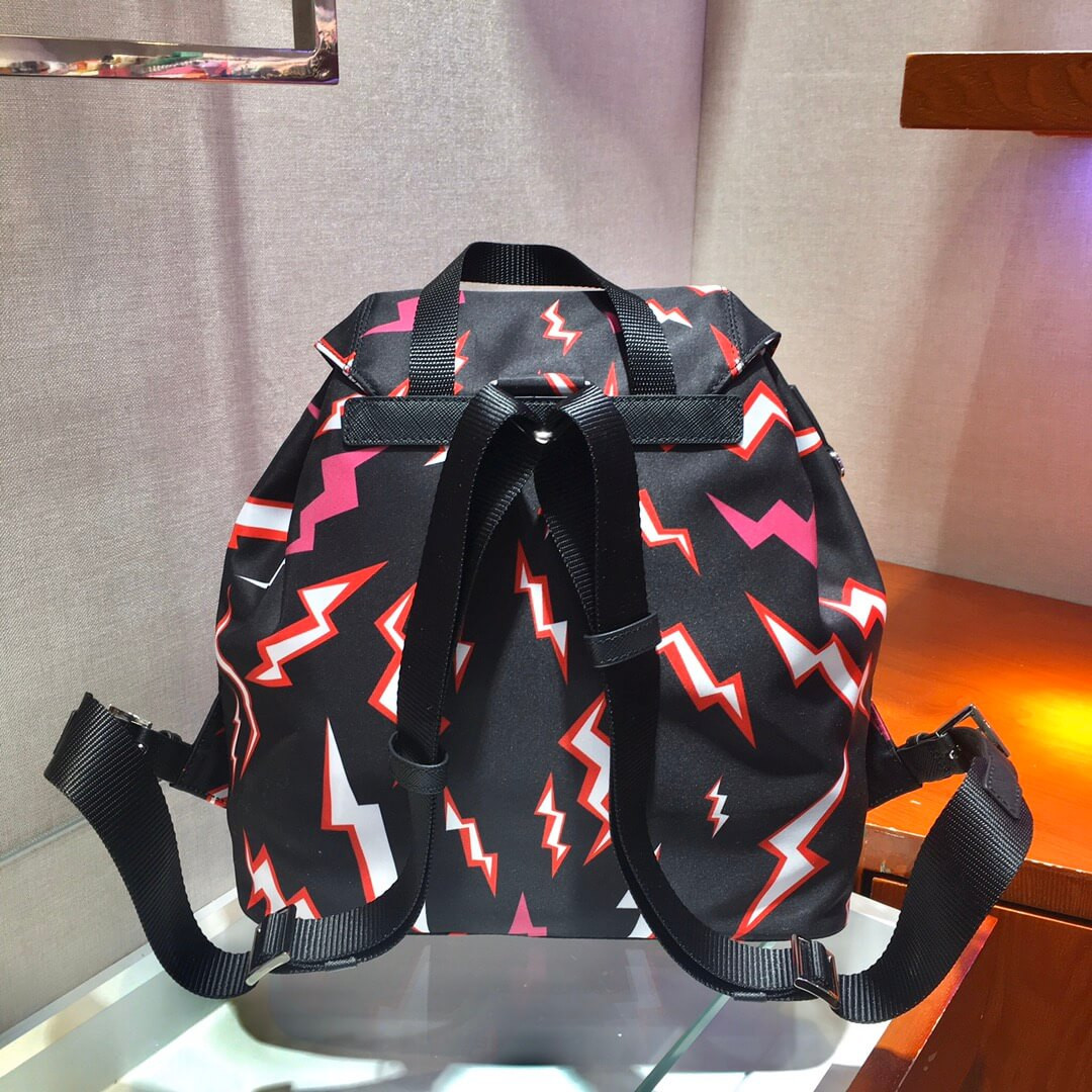 Prada Lightning Print Nylon Large Backpack 1BZ811