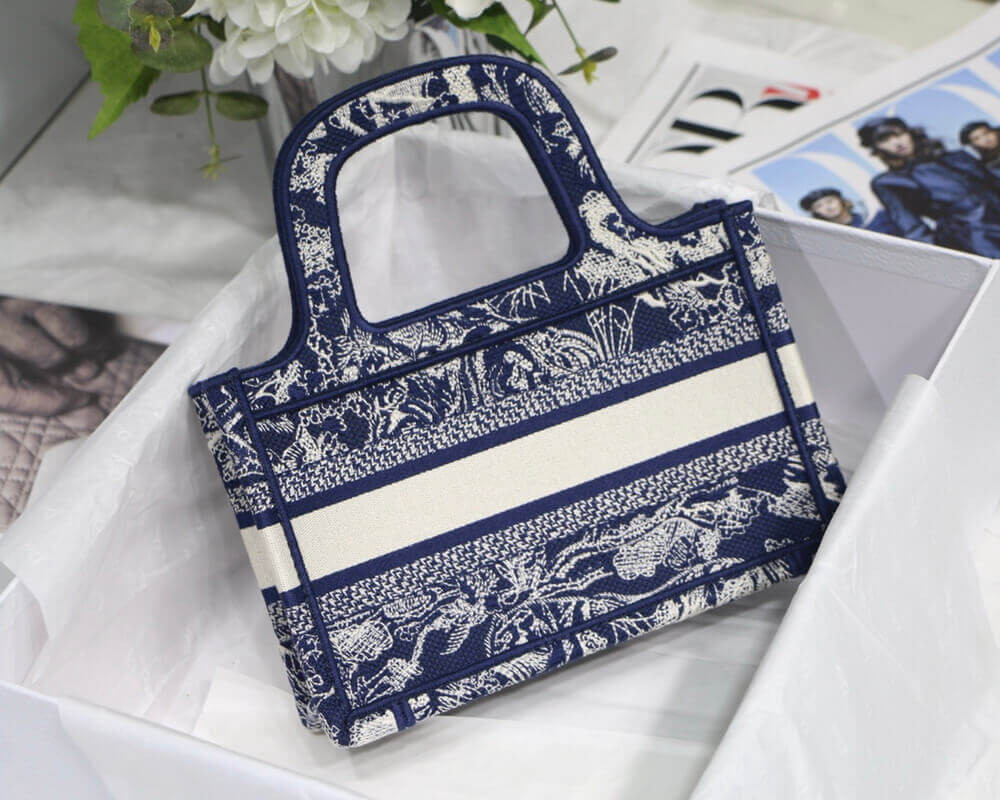 Dior Mini Book Tote Blue Toile de Jouy Reverse Embroidery M1271